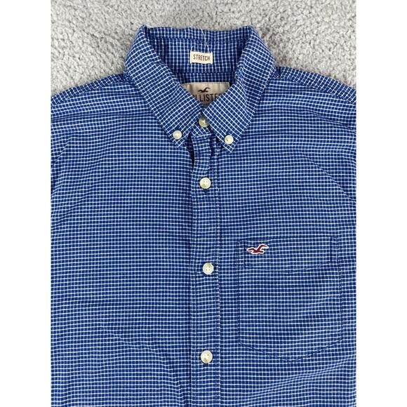 Hollister Shirt Mens Small Blue Plaid Button Down Long Sleeve Stretch Preppy - Picture 2 of 11